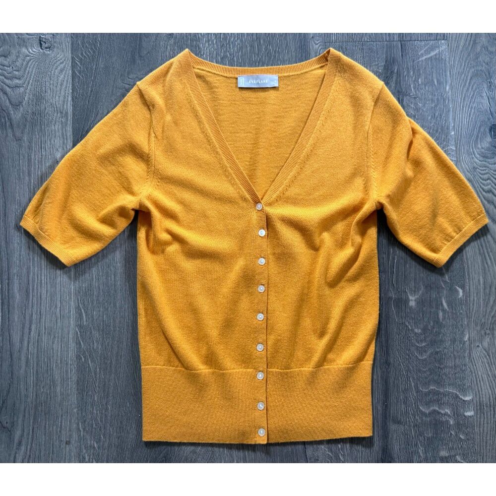 Everlane Cotton Wool Cardigan Yellow Marigold V-Neck Top Blouse Short Sleeve S